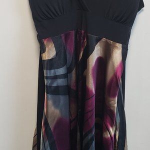WOMEN'S YOO'N ME PURPLE & BLACK ABSTRACT FLARE DRESS SIZE LARGE